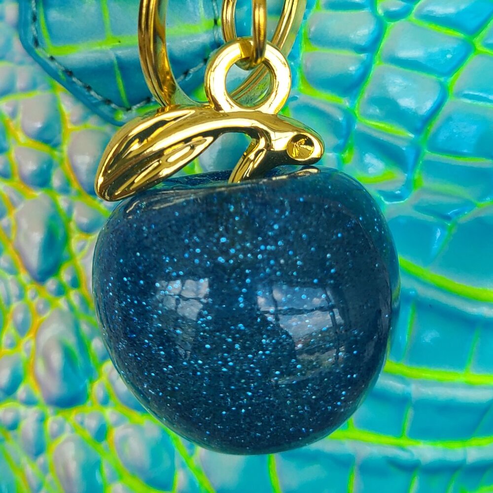 Blue Apple Purse Charm and Key Ring Sparkly - Picture 2 of 8